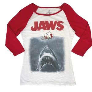 Universal Studio Hello Kitty Jaws Graphic Womens T-Shirt Med Raglan Casual Shark